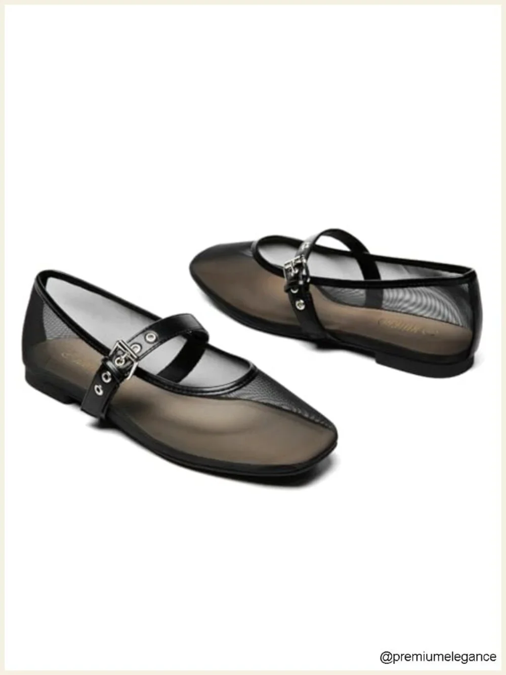Mesh Ballet Flats with Square Toe Mary Jane Style Adjustable Buckle Strap
